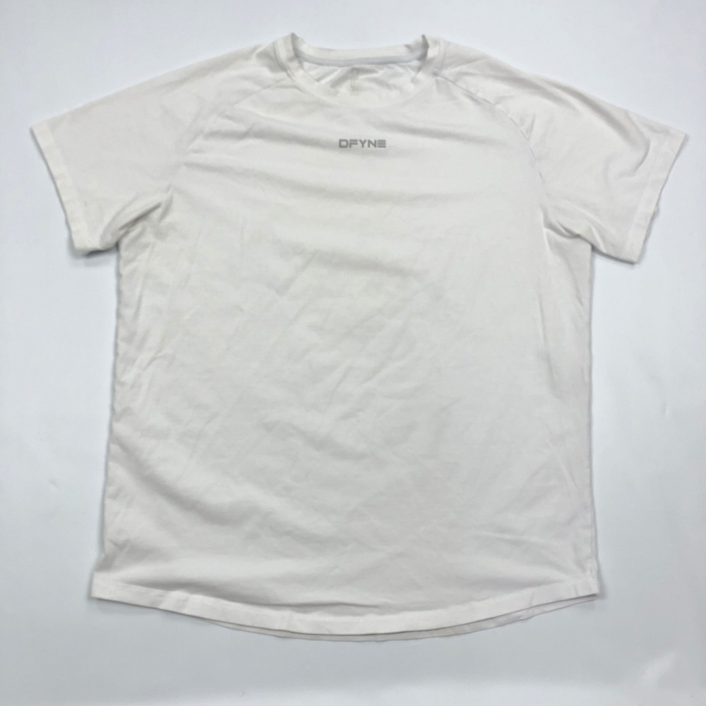 DFYNE Mens Large White Short Sleeve Shirt Tee Gym Training Athletic Gym Top